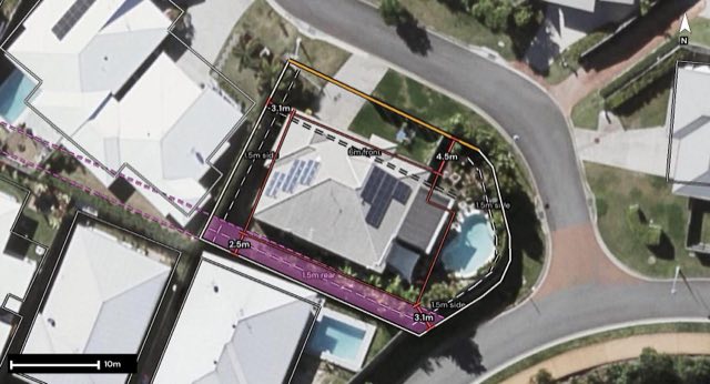 Aerial of 1 Aries Court, Bli Bli QLD 4560 with the block outlined