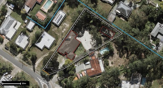 Aerial of 1 Coral Avenue, Loganholme QLD 4129 with the block outlined