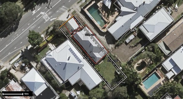 Aerial of 10 Haig Road, Milton QLD 4064 with the block outlined