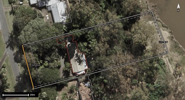 Aerial of 10 Islandview Street, Barellan Point QLD 4306 with the block outlined