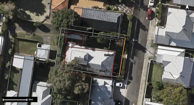 Aerial of 10 Jolly Street, Clayfield QLD 4011 with the block outlined