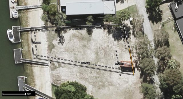 Aerial of 10 Kookaburra Court, South Stradbroke QLD 4216 with the block outlined