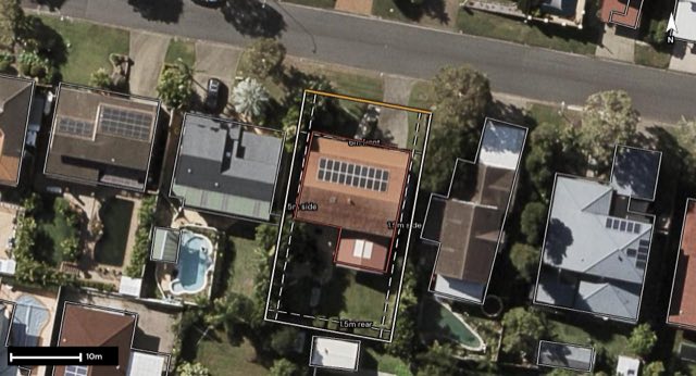 Aerial of 10 Loren Street, Stafford Heights QLD 4053 with the block outlined