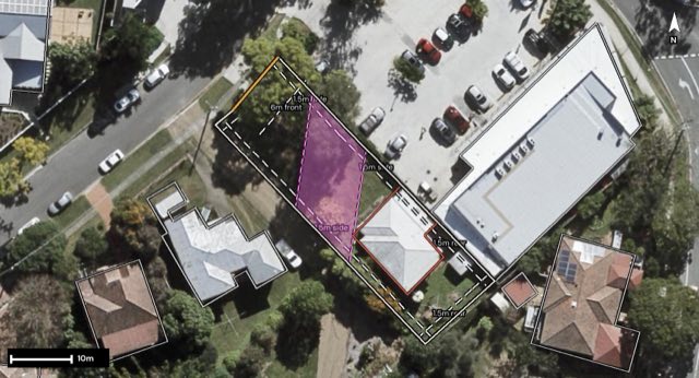Aerial of 10 Runic Street, Bardon QLD 4065 with the block outlined