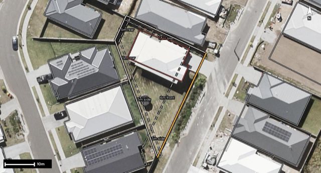 Aerial of 10 Sawmill Drive, Greenbank QLD 4124 with the block outlined