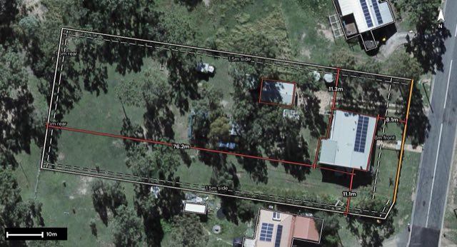 Aerial of 10 Walter Court, Glenore Grove QLD 4342 with the block outlined