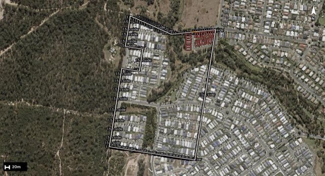 Aerial of 10 Walter Williams Crescent, Redbank Plains QLD 4301 with the block outlined