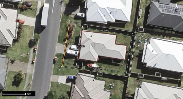 Aerial of 10 Welsh Street, Burpengary QLD 4505 with the block outlined