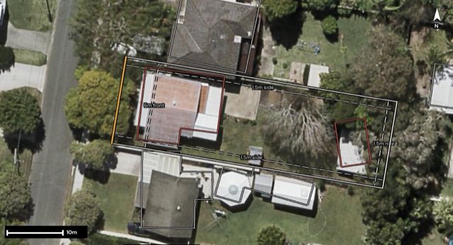 Aerial of 100 Thomas Street, Clontarf QLD 4019 with the block outlined