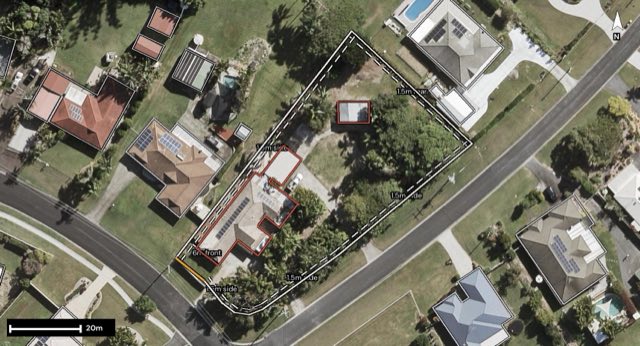 Aerial of 103 Fleet Street, Burpengary East QLD 4505 with the block outlined