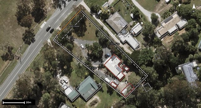 Aerial of 105 Mackie Road, Narangba QLD 4504 with the block outlined