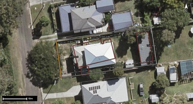 Aerial of 105 Margate Street, Mount Gravatt East QLD 4122 with the block outlined