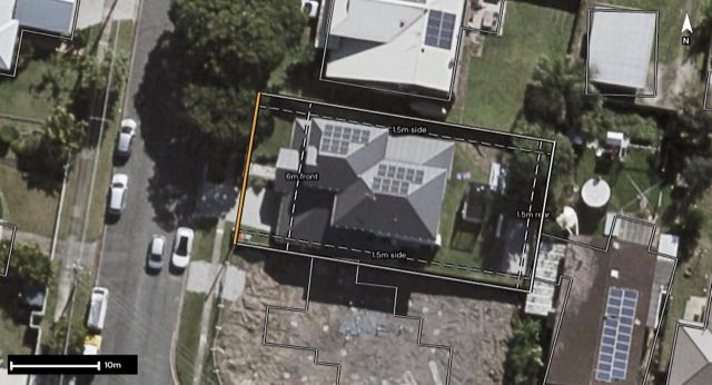 Aerial of 107 Mayfield Road, Carina QLD 4152 with the block outlined