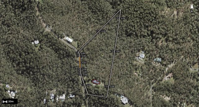 Aerial of 107 White Cedar Road, Pullenvale QLD 4069 with the block outlined
