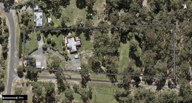 Aerial of 108-112 Kilmore Drive, Tamborine QLD 4270 with the block outlined