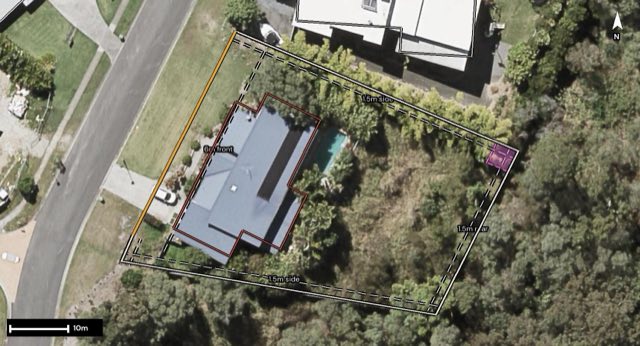 Aerial of 109 Corvus Drive, Cashmere QLD 4500 with the block outlined