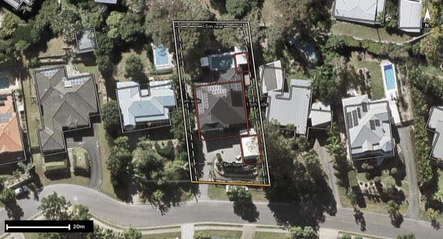 Aerial of 11 Corvus Drive, Cashmere QLD 4500 with the block outlined
