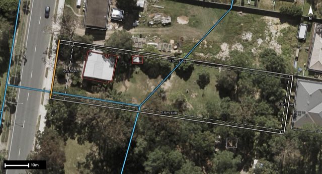 Aerial of 11 Daisy Hill Road, Daisy Hill QLD 4127 with the block outlined