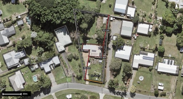 Aerial of 11 Heritage Drive, Glass House Mountains QLD 4518 with the block outlined