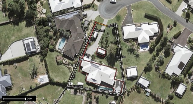 Aerial of 11 Hillcrest Court, Beerwah QLD 4519 with the block outlined