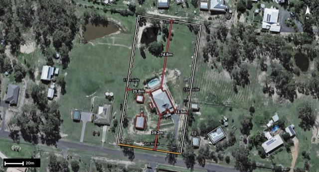 Aerial of 11 Jacklin Drive, Glenore Grove QLD 4342 with the block outlined