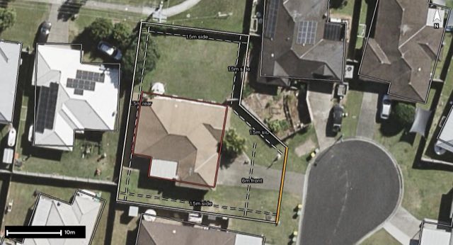 Aerial of 11 Jan Court, Caboolture QLD 4510 with the block outlined
