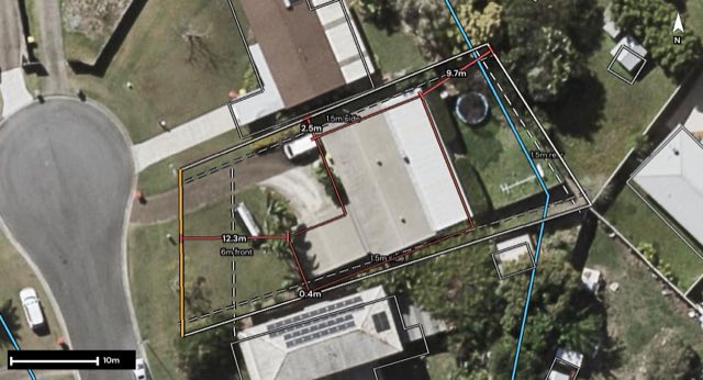 Aerial of 11 Kahlua Court, Highland Park QLD 4211 with the block outlined