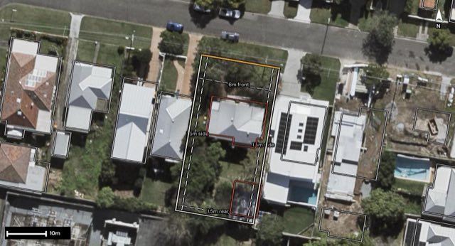 Aerial of 11 Michael Street, Bulimba QLD 4171 with the block outlined