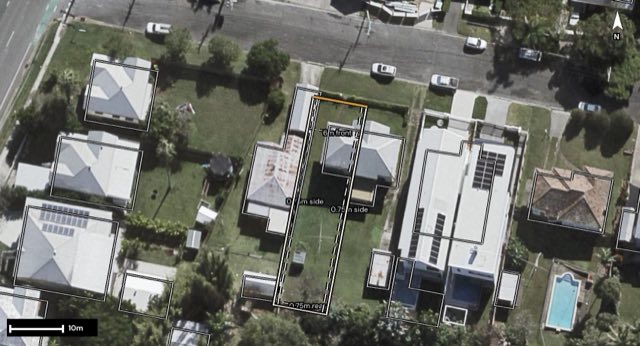 Aerial of 11 Morehead Avenue, Norman Park QLD 4170 with the block outlined