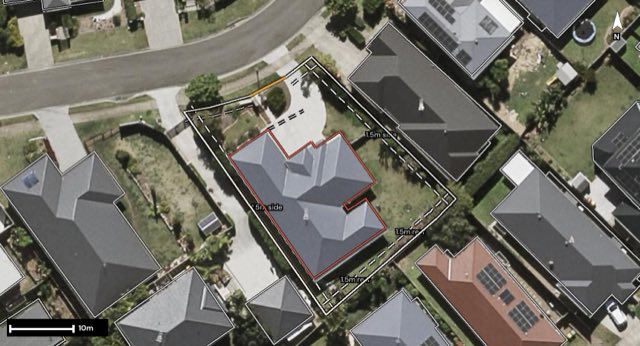 Aerial of 11 The Reach Court, Springfield Lakes QLD 4300 with the block outlined