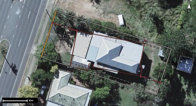 Aerial of 110 Railway Street, Gatton QLD 4343 with the block outlined