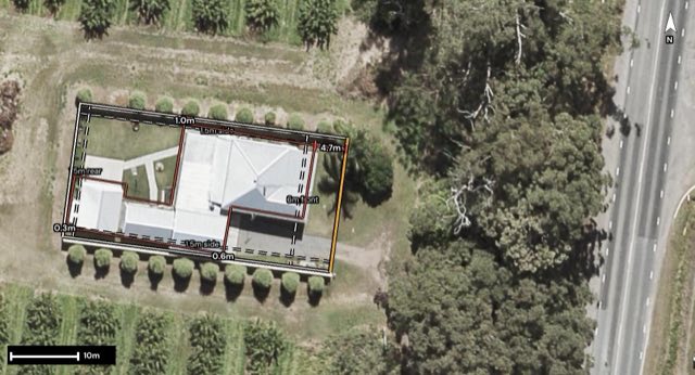 Aerial of 1117 Steve Irwin Way, Glass House Mountains QLD 4518 with the block outlined