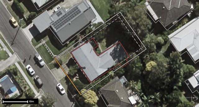 Aerial of 112 Clough Street, Mount Gravatt QLD 4122 with the block outlined