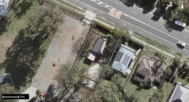Aerial of 112 Pine Mountain Road, Brassall QLD 4305 with the block outlined