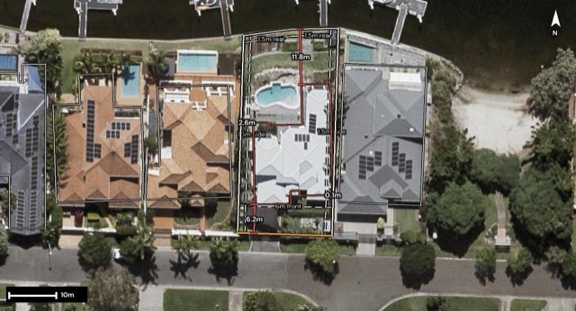 Aerial of 112 Sunbird Chase, Parrearra QLD 4575 with the block outlined