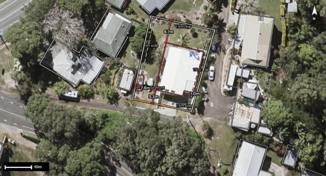 Aerial of 116 Carter Road, Nambour QLD 4560 with the block outlined