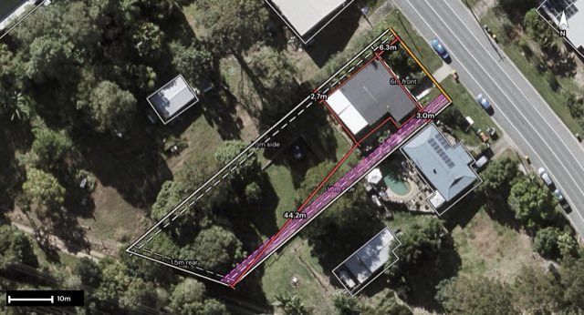 Aerial of 117 Image Flat Road, Image Flat QLD 4560 with the block outlined