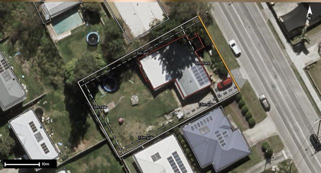 Aerial of 117 Mary Street, Blackstone QLD 4304 with the block outlined
