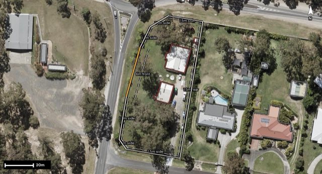 Aerial of 119-123 Dungaree Drive, New Beith QLD 4124 with the block outlined