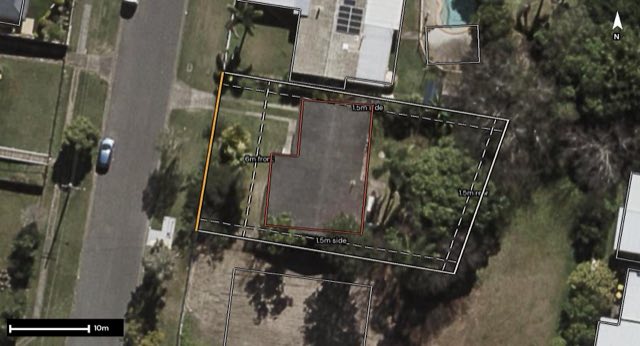 Aerial of 12 Augstein Street, Coopers Plains QLD 4108 with the block outlined