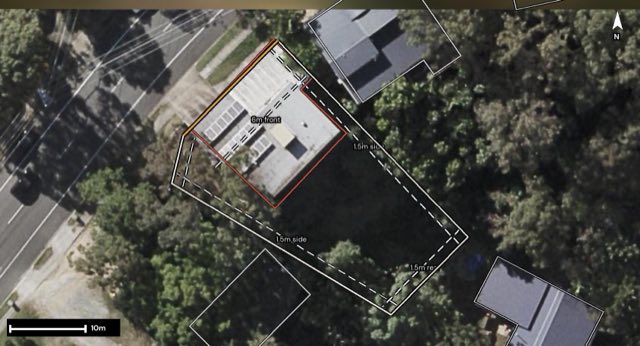 Aerial of 12 Caesar Road, Ferny Hills QLD 4055 with the block outlined