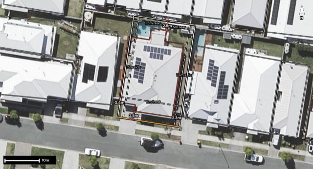 Aerial of 12 Cameron Street, Baringa QLD 4551 with the block outlined