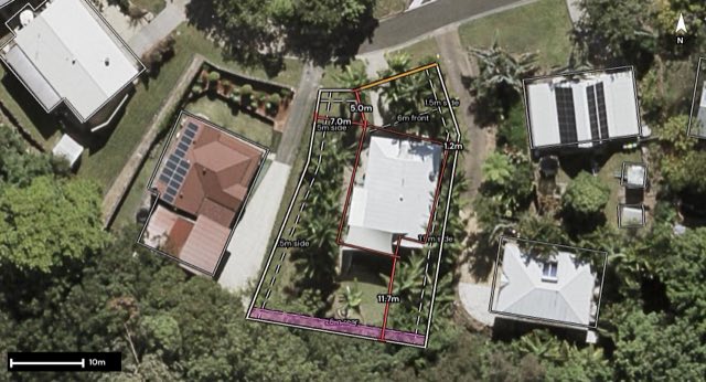 Aerial of 12 Holyn Close, Woombye QLD 4559 with the block outlined