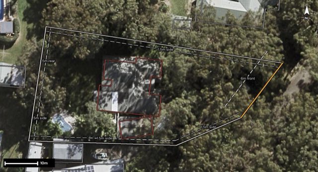 Aerial of 12 Orpheus Place, Burpengary QLD 4505 with the block outlined