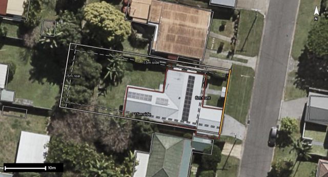 Aerial of 12 Pettigrew Street, Mount Gravatt East QLD 4122 with the block outlined