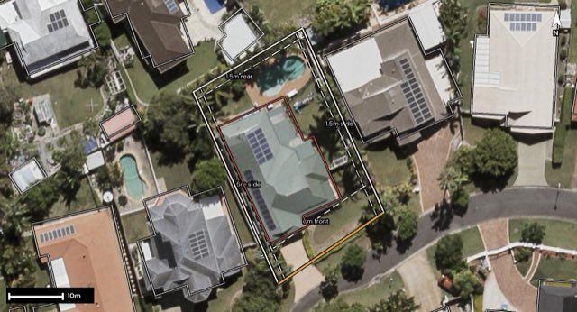 Aerial of 12 Torrens Place, Parkinson QLD 4115 with the block outlined