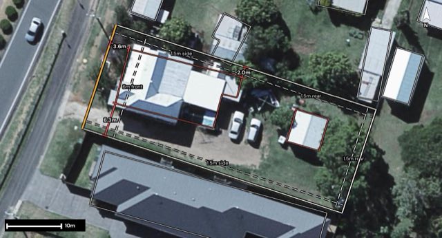 Aerial of 120 Railway Street, Gatton QLD 4343 with the block outlined