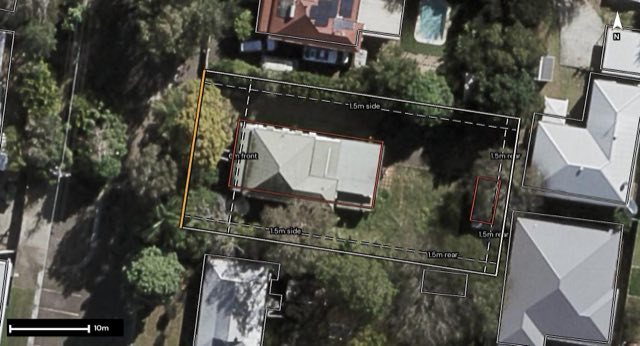 Aerial of 124 Thorn Street, Ipswich QLD 4305 with the block outlined