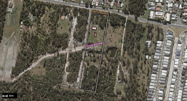 Aerial of 126-132 Bumstead Road, Park Ridge QLD 4125 with the block outlined