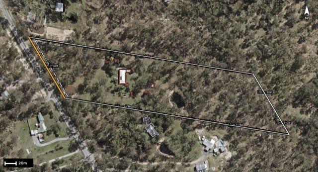 Aerial of 126-140 Mundoolun Road, Jimboomba QLD 4280 with the block outlined